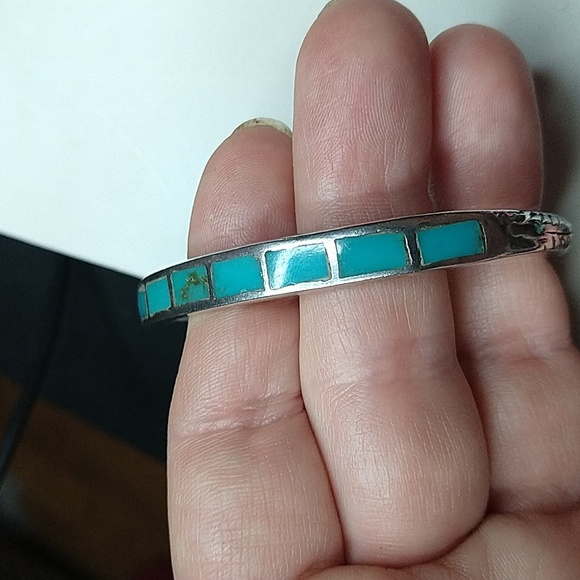 Vintage native American sterling silver 925 turquoise cuff bracelet kee designer - Picture 7 of 11